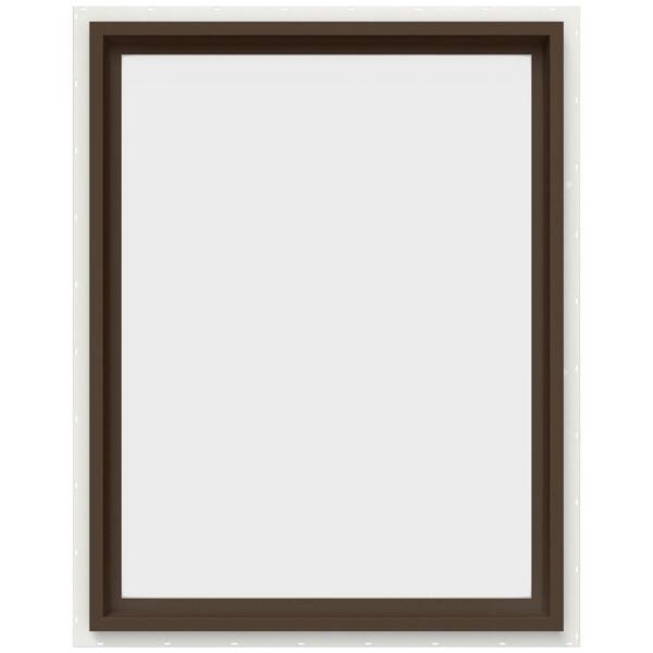 JELD-WEN 29.5 in. x 35.5 in. V-4500 Series Brown Painted Vinyl Picture Window w/ Low-E 366 Glass