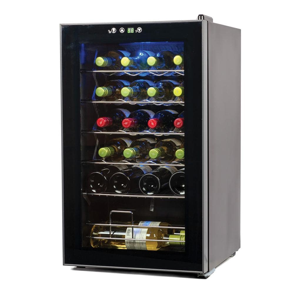 Black Stainless Steel Freestanding Wine Cooler with LED Lighting