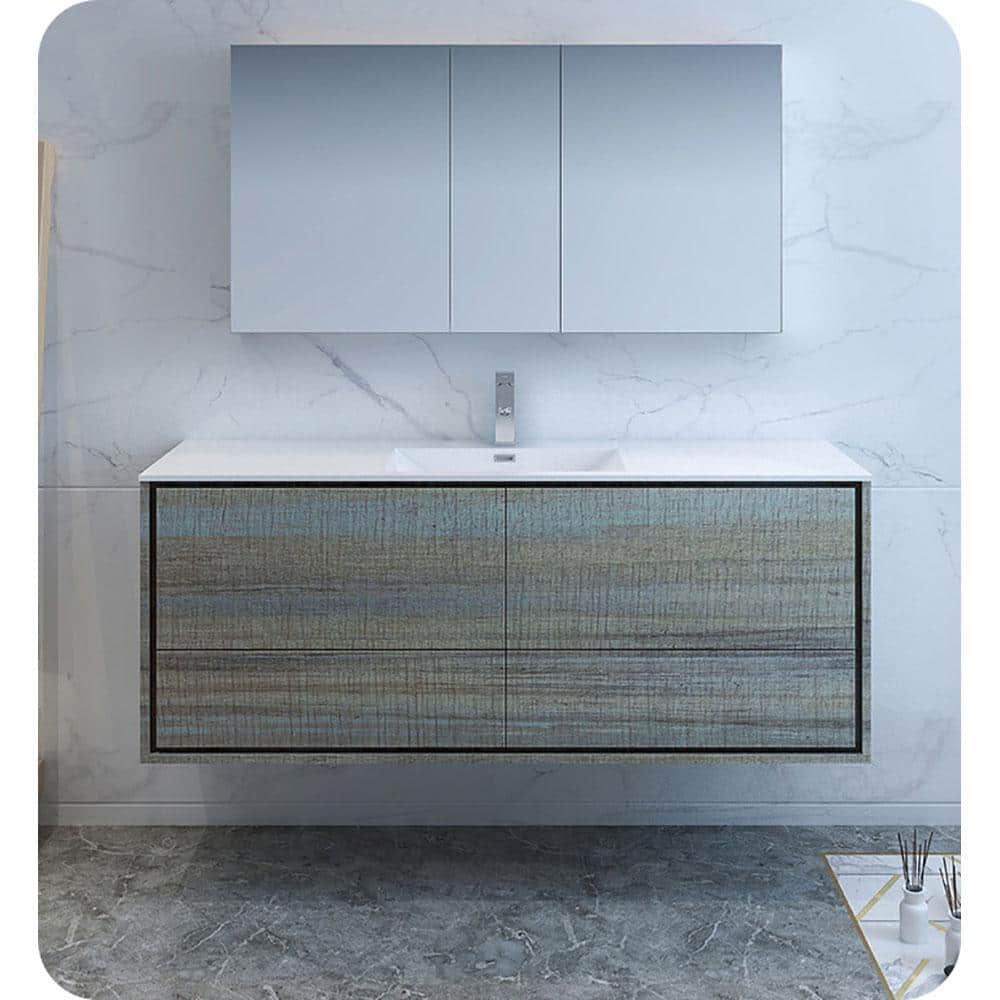 Ocean Gray 60" Wall-Mounted Single Basin Vanity with Acrylic Top