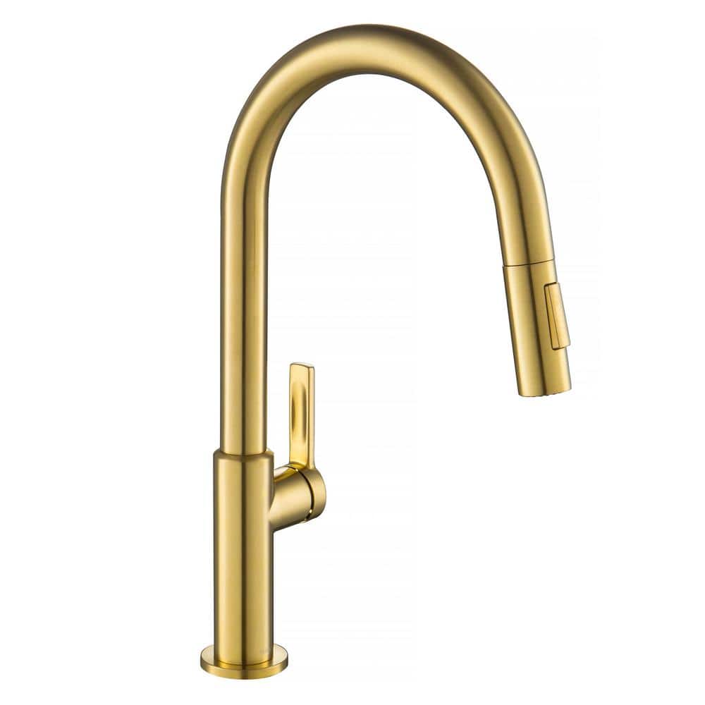 Kraus Oletto Single Handle Pull Down Sprayer Kitchen Faucet In Brushed Brass Kpf Bb The