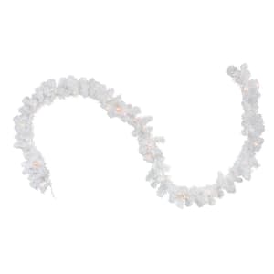 9 ft. x 12 in. Pre-Lit Snow White Artificial Christmas Garland with Clear Lights
