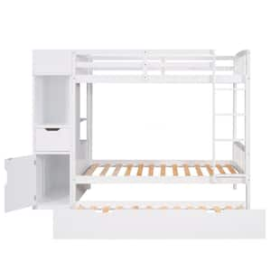 ANBAZAR White Full Over Twin and Twin Bunk Bed with Ladder, Wood Kids ...