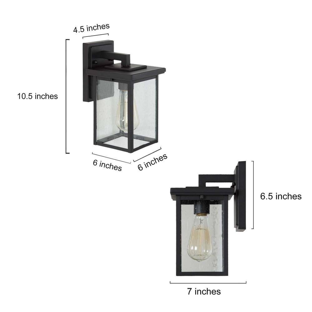 Matte Black Outdoor Lantern Sconce with Seeded Glass Shade