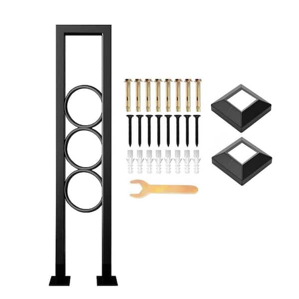 U-Shaped Stair Handrail Black Wrought Iron Decorative Railing for Indoor Stairs Porch Balcony Non-Slip Support 3 ft.