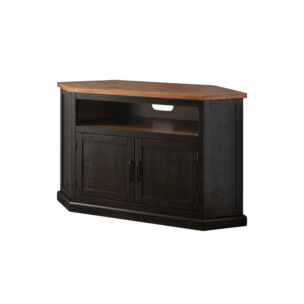 Antique Black and Honey Rustic Corner TV Stand with Cabinet
