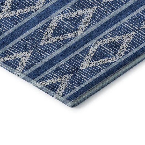 Mayfield Premium Machine Washable Abstract AMF1029 Navy 2 ft. 3 in. x 7 ft. 6 in. Runner Rug