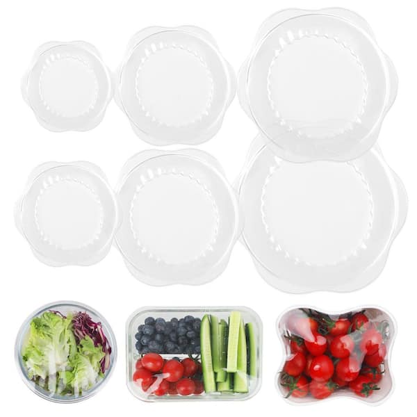 Transparent Reusable Silicone Stretch Elastic Food Covers for Bowls, Round, and Rectangle Containers (6-Pack)