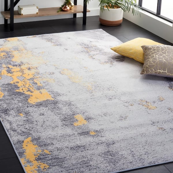 Tacoma Gray/Gold 10 ft. x 14 ft. Machine Washable Distressed Abstract Area Rug