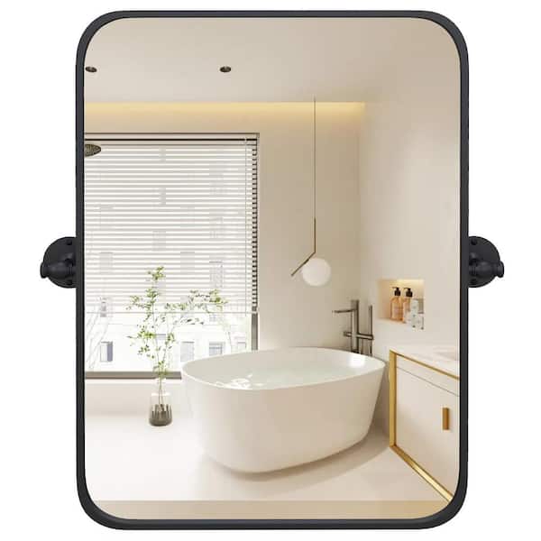 WELLFOR 22 in. W x 30 in. H Pivot Rectangular Framed Wall Bathroom Vanity Mirror in Black