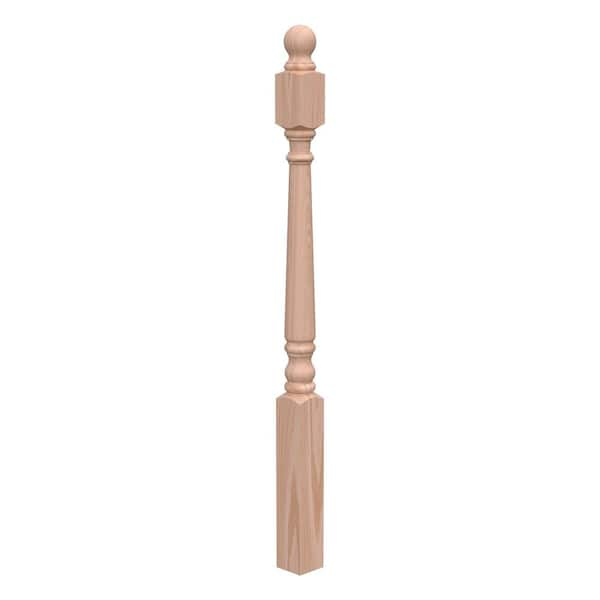 Stair Parts 4010 48 in. x 3 in. Unfinished Red Oak Ball Top Starting Newel Post for Stair Remodel