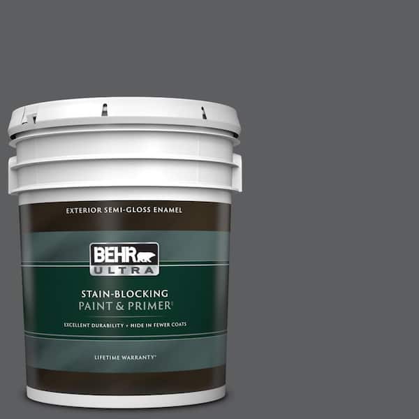BEHR ULTRA 5 gal. #N500-6 Graphic Charcoal Semi-Gloss Enamel Exterior Paint & Primer