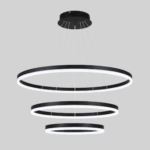 Modern 32 in. 138-Watt 3-Light Dimmable Integrated LED Black Tiered Chandelier Height Adjustable