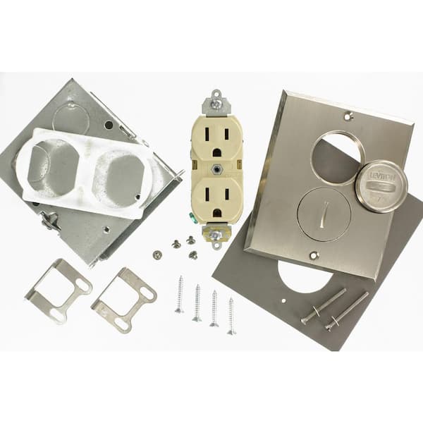 15 Amp 125 V Floor Box Assembly Duplex Outlet/Receptacle, Ivory/Nickel (1-Pack) 25249-SBA