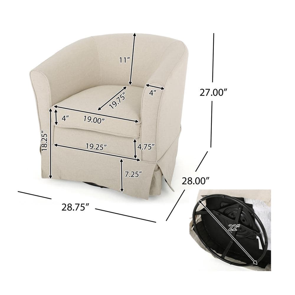 Beige Fabric Swivel Accent Chair with Flared Arms