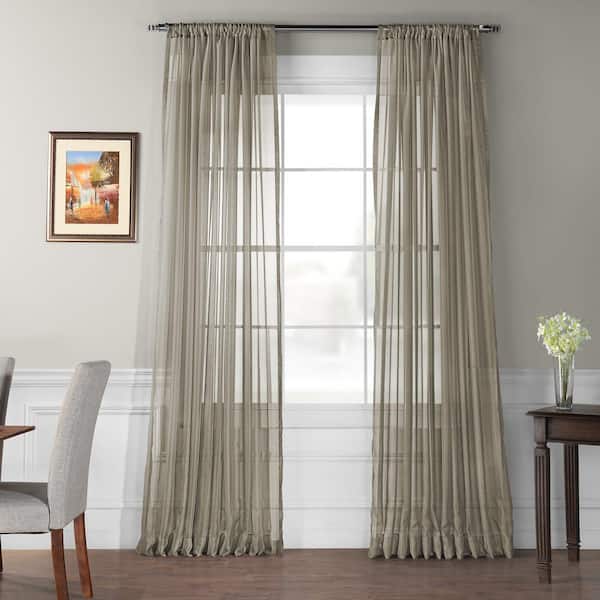 Exclusive Fabrics & Furnishings Double Wide Solid Museum Voile Poly Sheer in Grey - 100 in. W x 96 in. L