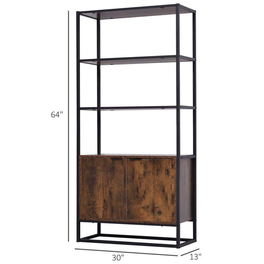 Brown Tall Baker's Rack with Open Shelves and Cupboard