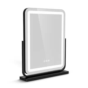 17.2 in. W x 21.3 in. H Small Rectangular Framed Dimmable Bathroom Vanity Mirror in Black with LED Light
