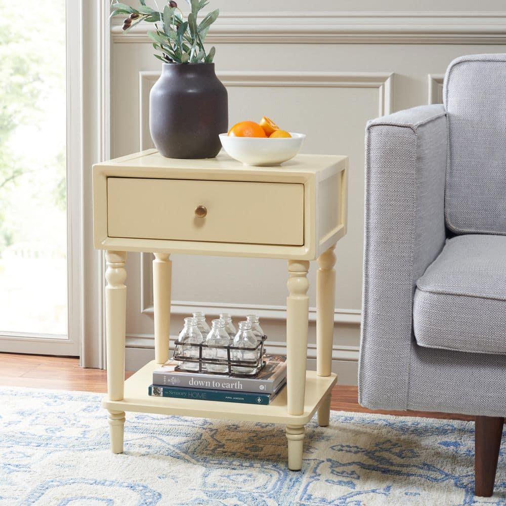 Siobhan 18 in. Vanilla Rectangle Wood End Table with 1-Drawer