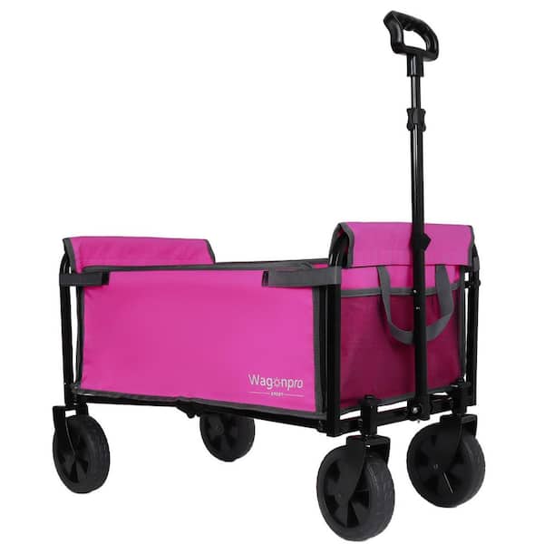 3.5 cu. ft. All-in-One Convertible Folding Camping Wagon Steel Garden Cart with Side Zippers, Pink