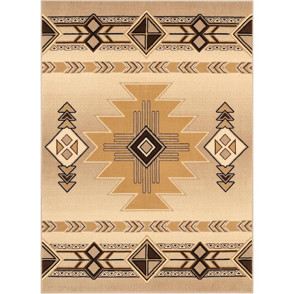 Well Woven Persa Dakota Tribal Aztec Southwestern Ivory 5 ft. 3 in. x 7 ft. 3 in. Area Rug