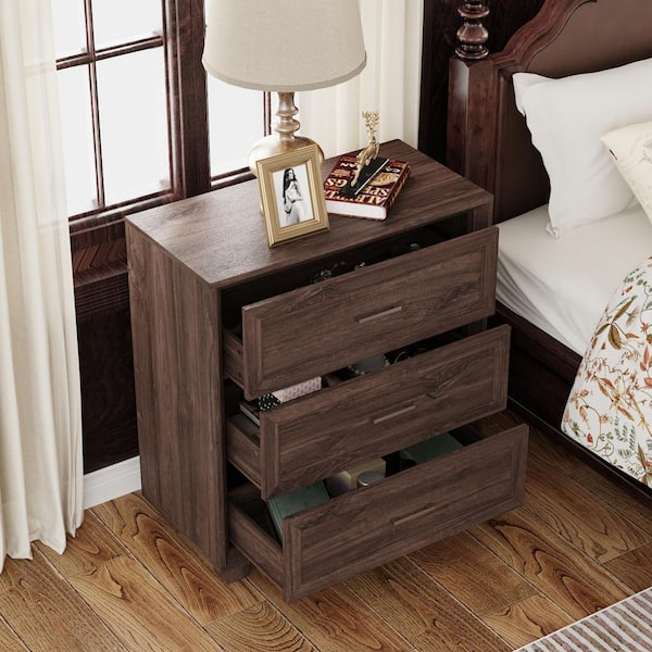 Rustic Brown 3-Drawer 31.4 in. W Nightstand with Metal Handles