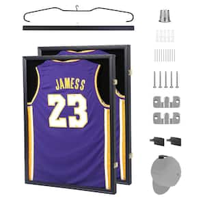 Black 24 in. x 32 in. Jersey Frame Display Case, Acrylic Glass Shadow Box with and Hanger 2-Pack