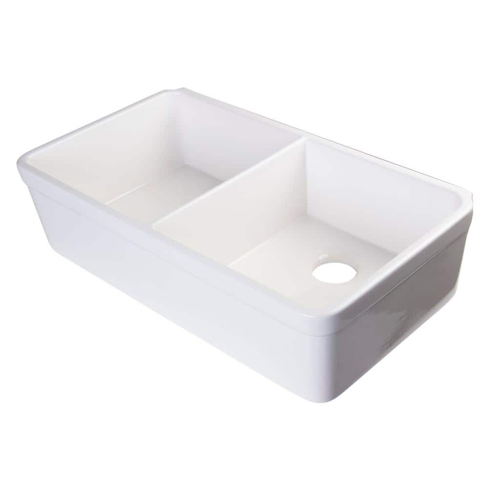 32'' White Double Bowl Fireclay Farmhouse Kitchen Sink