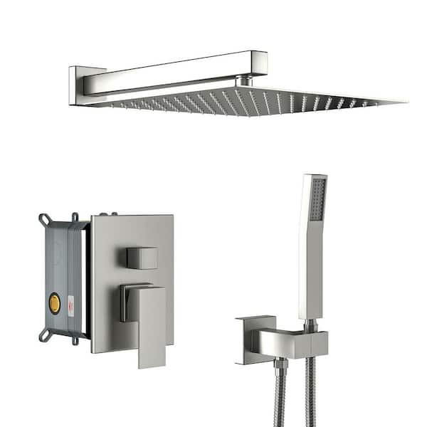 Unbranded Single Handle 1-Spray 10 in. Shower Faucet 1.8 GPM with Pressure Balance in. Brushed Nickel(Valve Included)