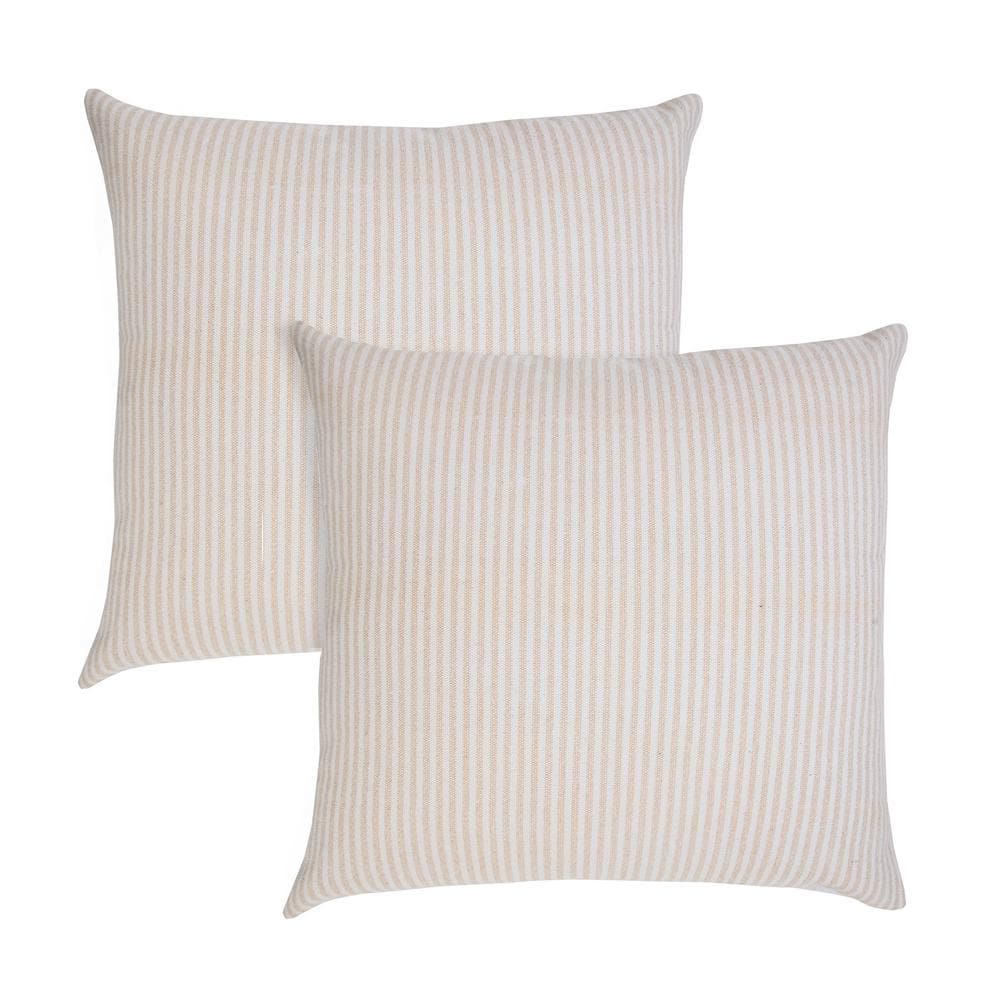 Mai Beige Striped Hand-Woven 20 in. x 20 in. Indoor Throw Pillow Set of 2