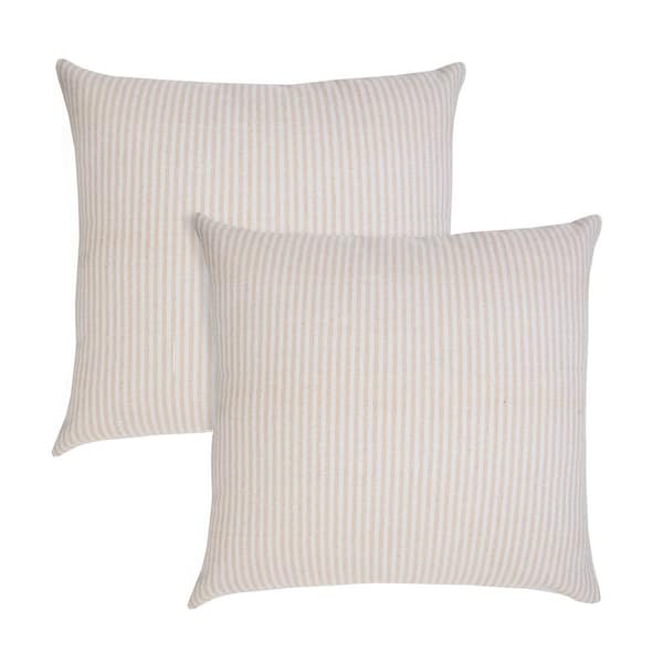 Unbranded Mai Beige Striped Hand-Woven 20 in. x 20 in. Indoor Throw Pillow Set of 2