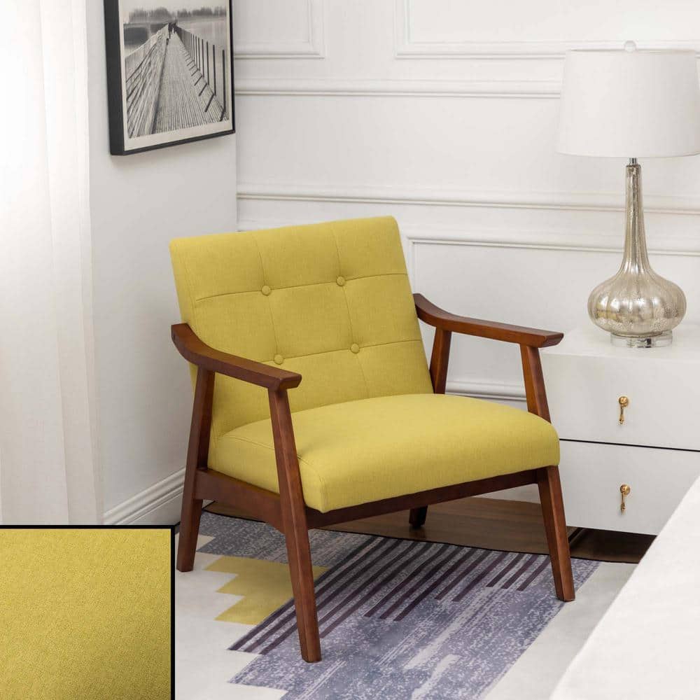 Bumblebee Yellow Faux Leather Accent Chair with Espresso Wood Frame
