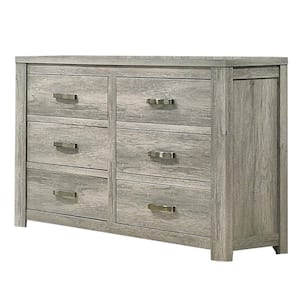 17 in. Oak Gray 6-Drawer Wooden Dresser Without Mirror