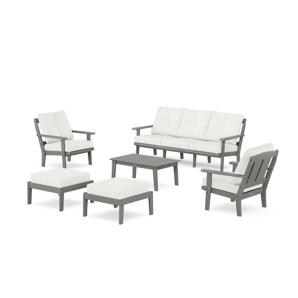 Mission 6-Pcs Plastic Lounge Sofa Set in Slate Grey/Natural Linen Cushions