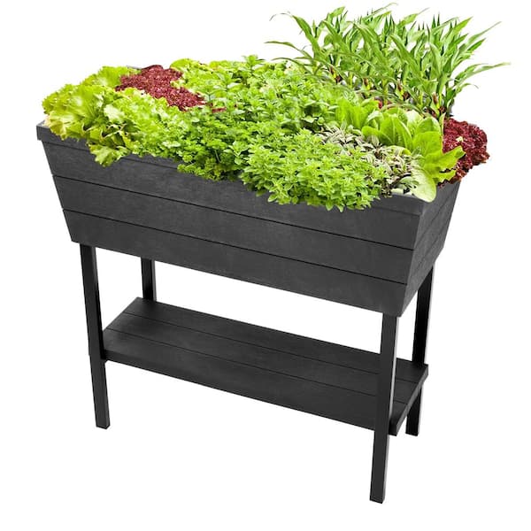 Keter Urban Bloomer 32.3 in. W x 30.7 in. H Graphite Resin Elevated Patio Garden Bed