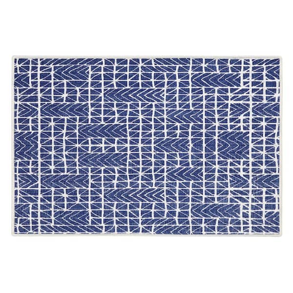 Hudson Cotton Navy 2 ft. x 3 ft. Thin Non Slip Indoor Area Rug or Front Door Foyer Rug for Entryway