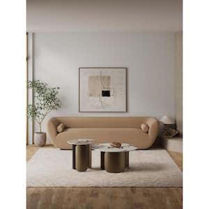 Monica 2-Piece Modern 31.49 in. Gold Round Sintered Stone Top Coffee Table and 19.68 in. End Table Set