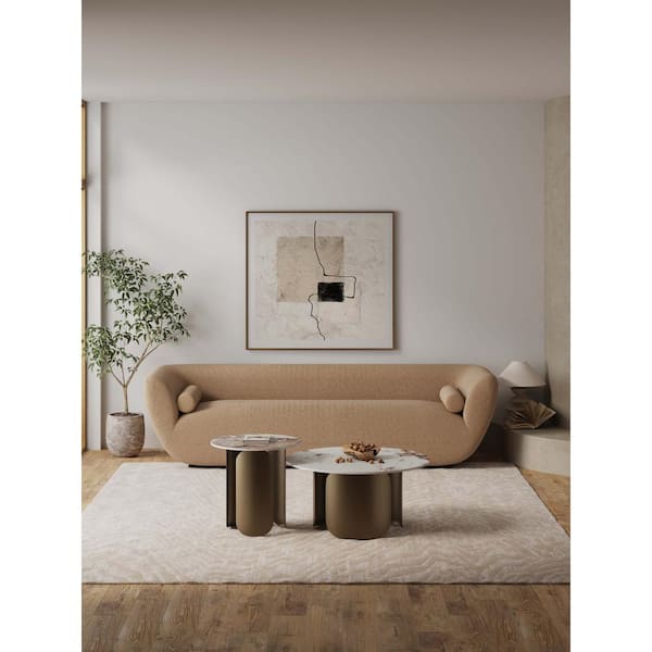 Manhattan Comfort Monica 2-Piece Modern 31.49 in. Gold Round Sintered Stone Top Coffee Table and 19.68 in. End Table Set