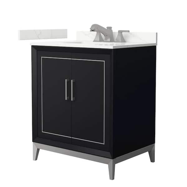 Wyndham Collection Marlena 30 in. W x 22 in. D x 35.25 in. H Single Bath Vanity in Black with Giotto Quartz Top