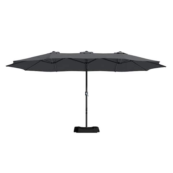 Mondawe 15 ft. Outdoor Market Patio Umbrella Double Sided Design Umbrella in Dark Gray with Crannk & Base