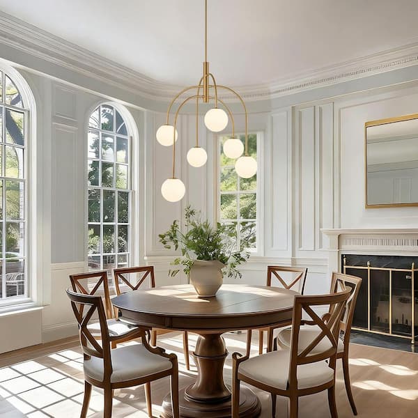 Krychiler 4/6-Light Vintage Gold Sputnik Linear Chandelier with