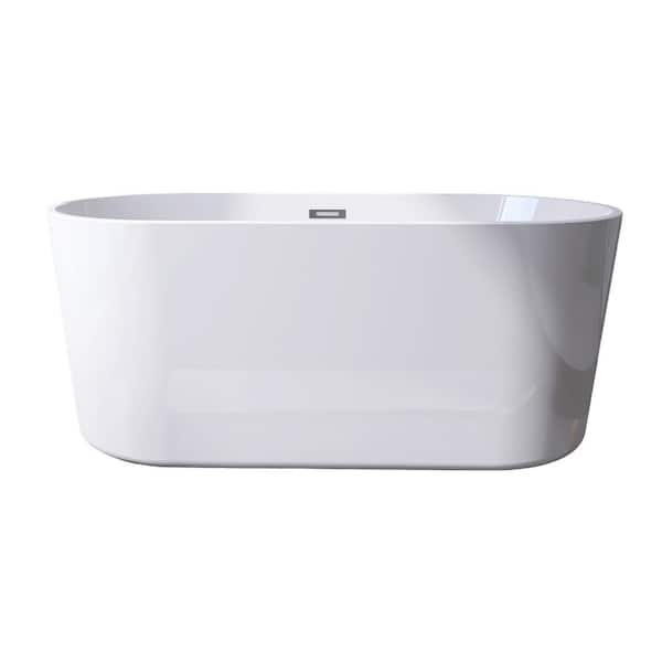 Unbranded 58 in. Anti Slip Acrylic Flatbottom Bathtub Non-yellow Soaking Tub in Oval with Overflow and Drain