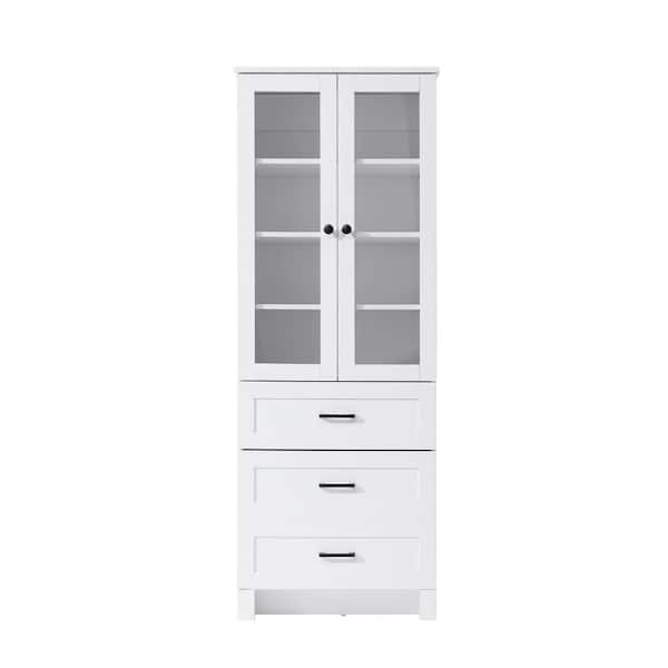 24 in. W x 18 in. D x 65 in. H White Freestanding Linen Cabinet