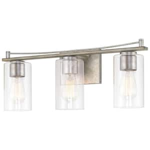 Armstrong 22.25 in. 3-Lights Galvanized Steel with Bleached Oak Wood Style Farmhouse Bathroom Vanity Light