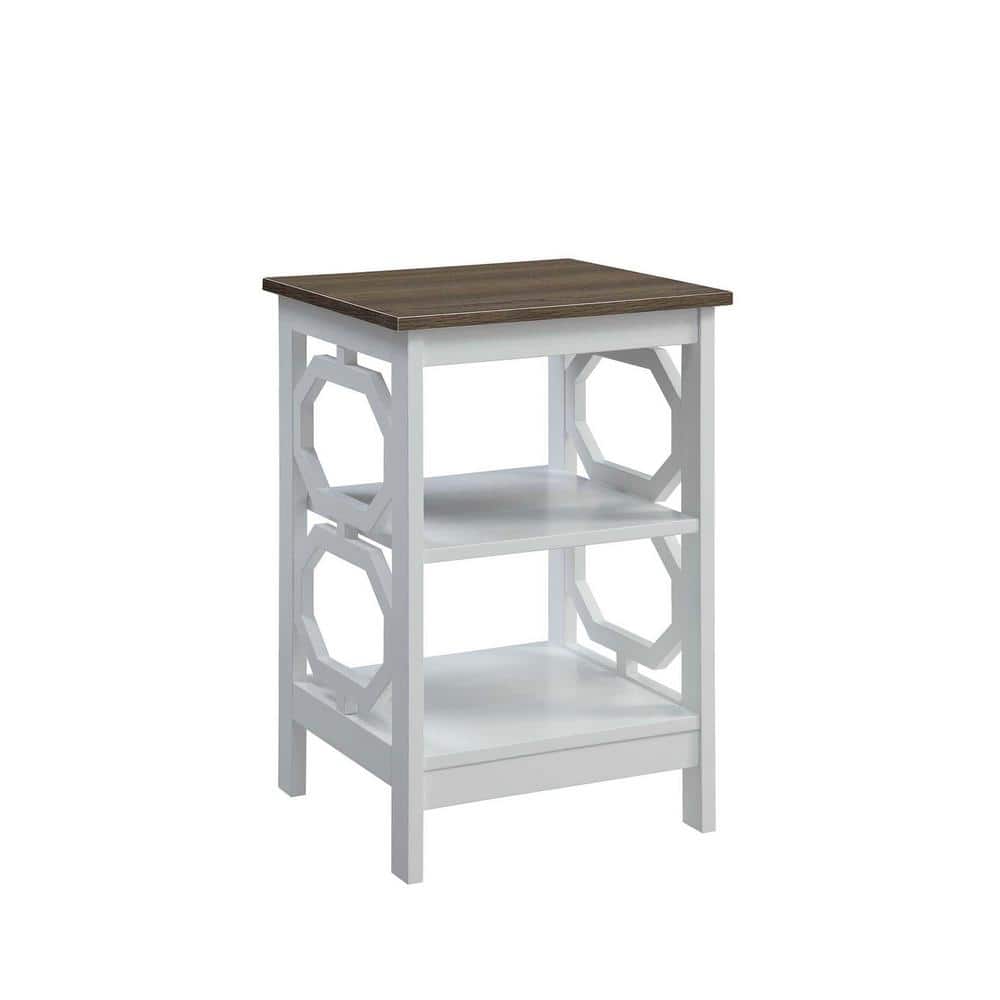 Omega Driftwood & White Square Wood End Table with Shelves