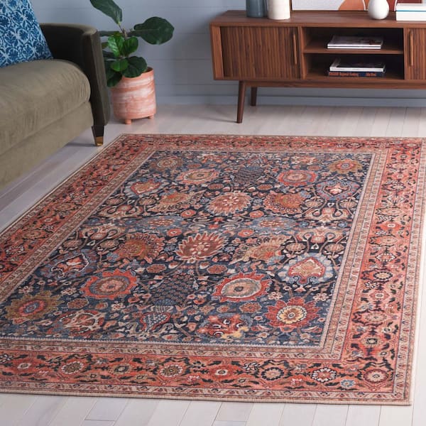 Journey 9 ft. x 12 ft. Navy/Rust Beige Machine Washable Ornate Border Area Rug