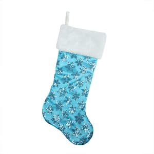 20.5 in. Ice Palace Blue Sequin Snowflake Christmas Stocking with White Faux Fur Cuff
