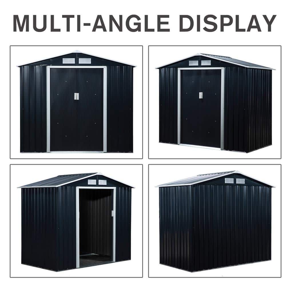 Outsunny Dark Gray Metal Storage Shed with Vents and Sliding Doors