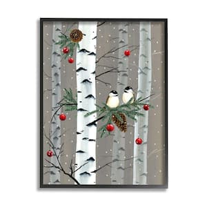 "Birds and Holiday Ornaments Birch Tree Forest" by Grace Popp Framed Animal Wall Art Print 11 in. x 14 in.