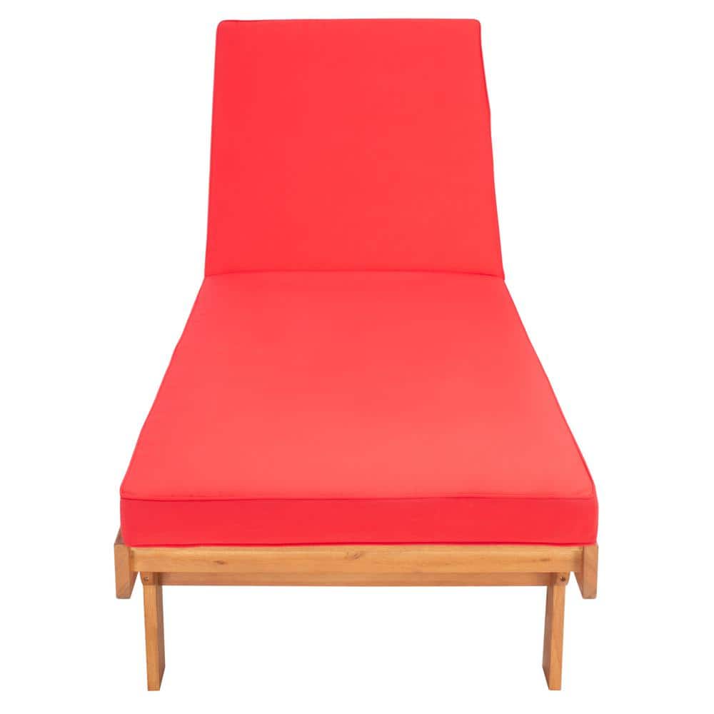 SAFAVIEH Newport Natural 1Piece Wood Outdoor Chaise Lounge Chair with Red Cushion PAT7022R