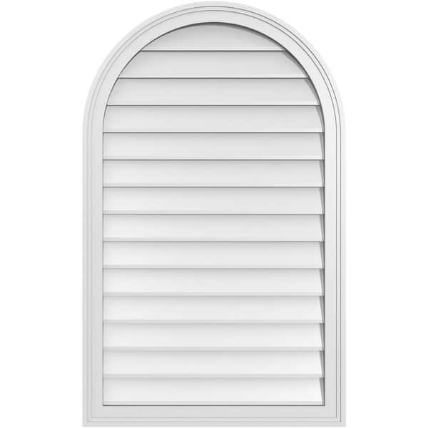 Ekena Millwork 26 in. x 42 in. Round Top White PVC Paintable Gable Louver Vent Non-Functional
